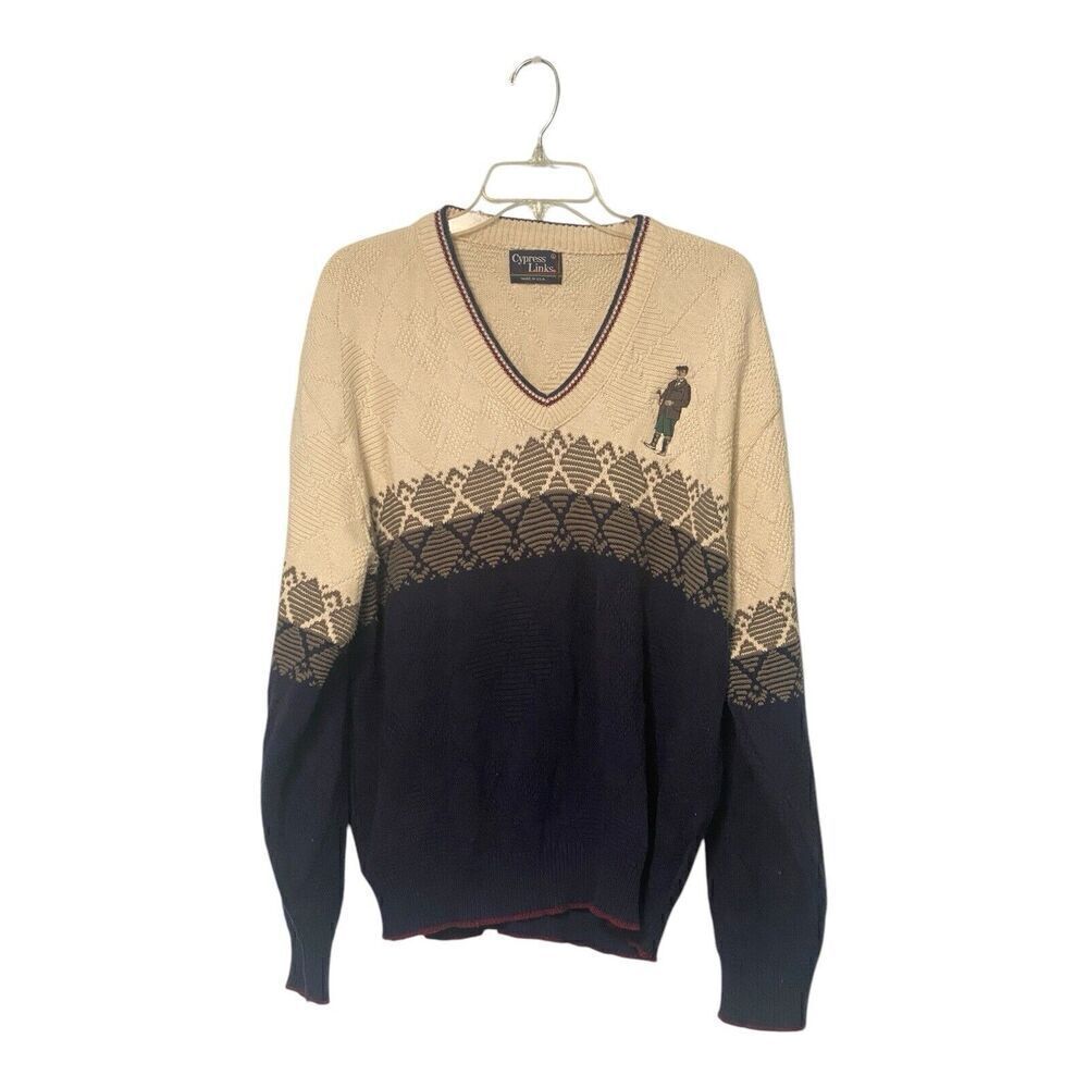 Cypress Links Sweater Pullover Golf Vneck Embroidered Golfer Cotton Sz L